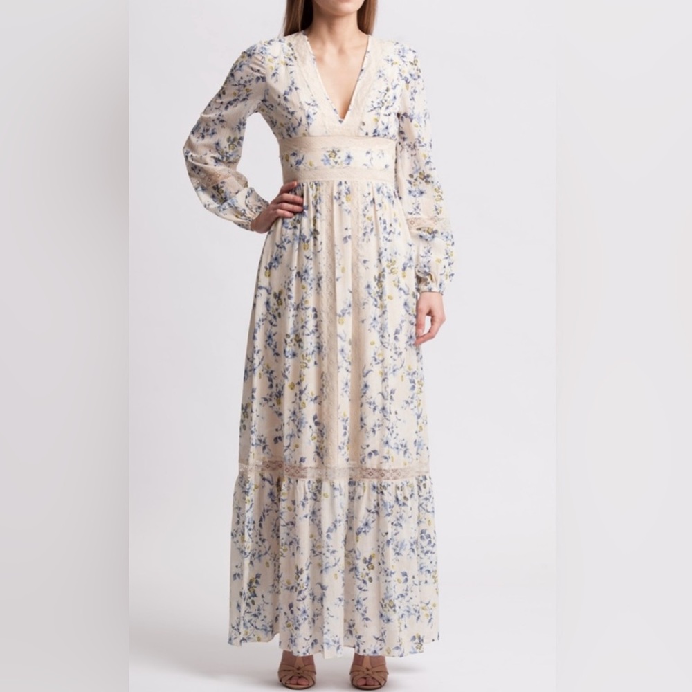 BCBGMaxAzria Tiered lace floral maxi dress